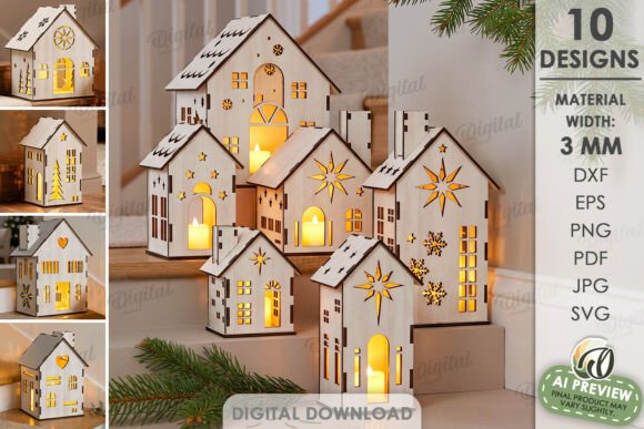 Christmas House Lanterns Bundle Laser laser cut file