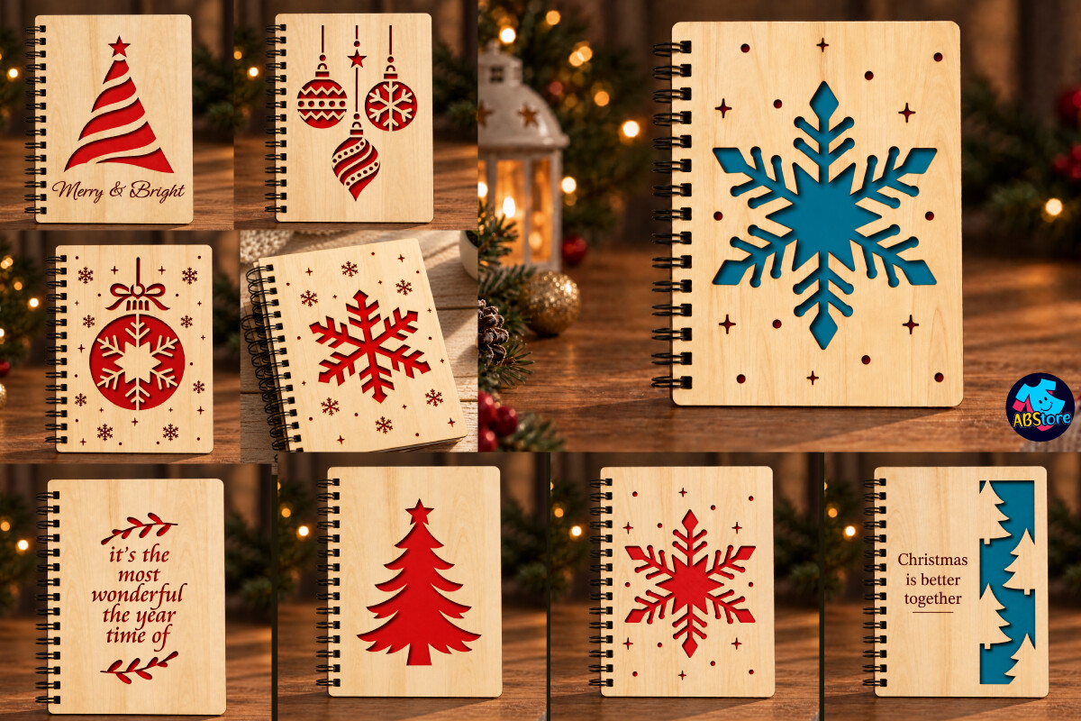 Christmas Laser Cut Wooden Notebook laser cut file