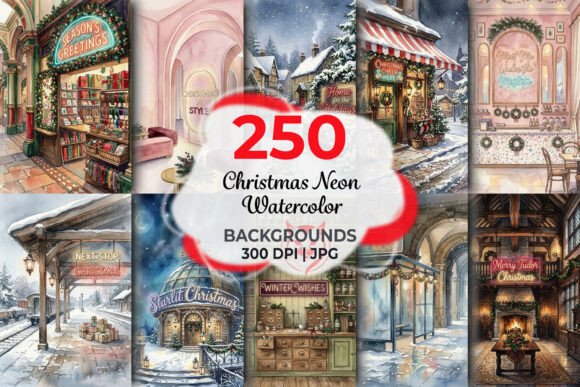 Christmas Neon Watercolor Backgrounds