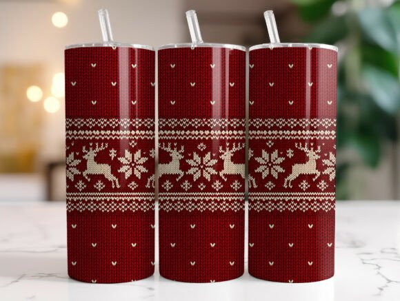 Christmas Reindeer Knit 20oz Tumbler PNG