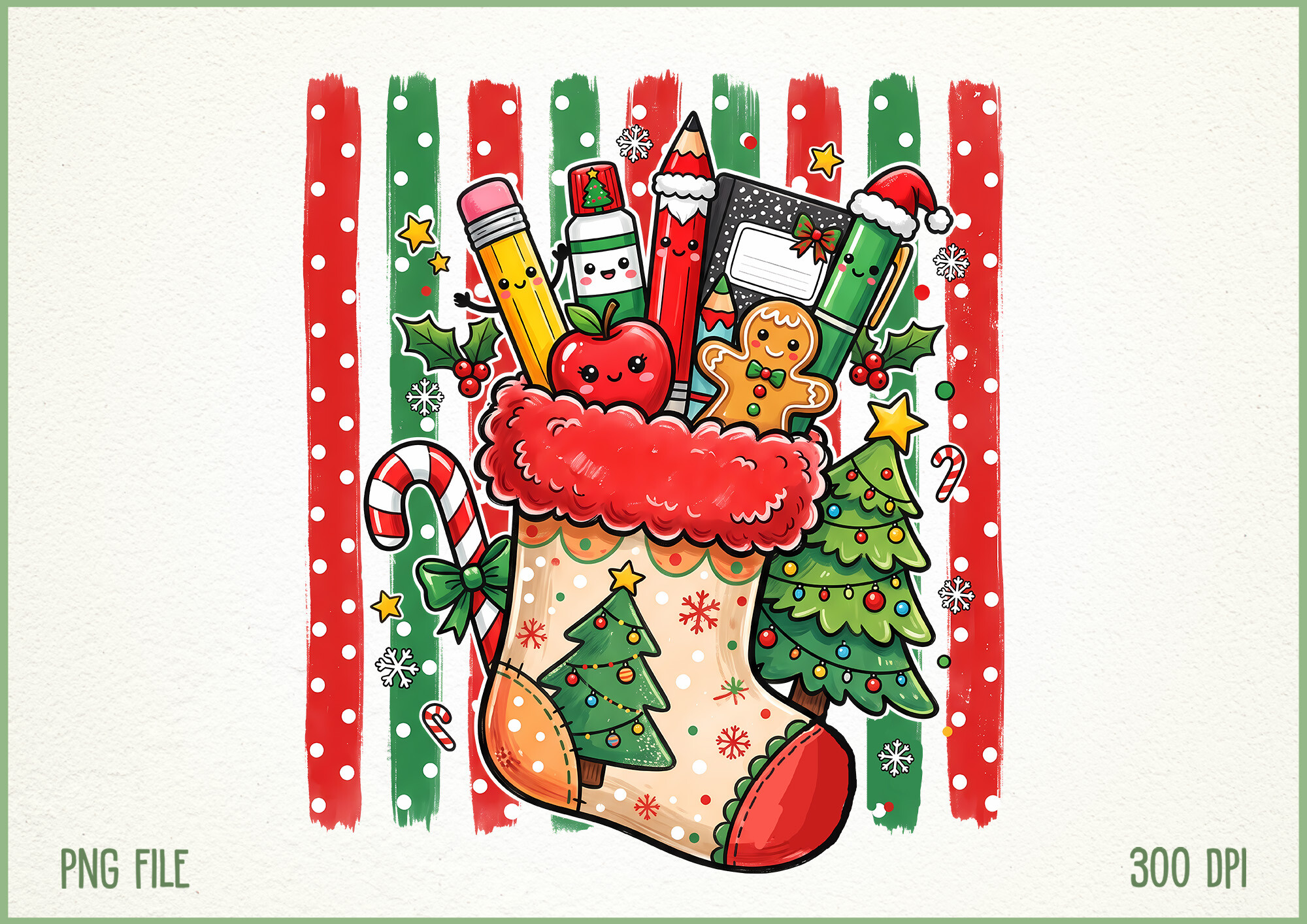 Christmas School Supplies Stocking PNG
