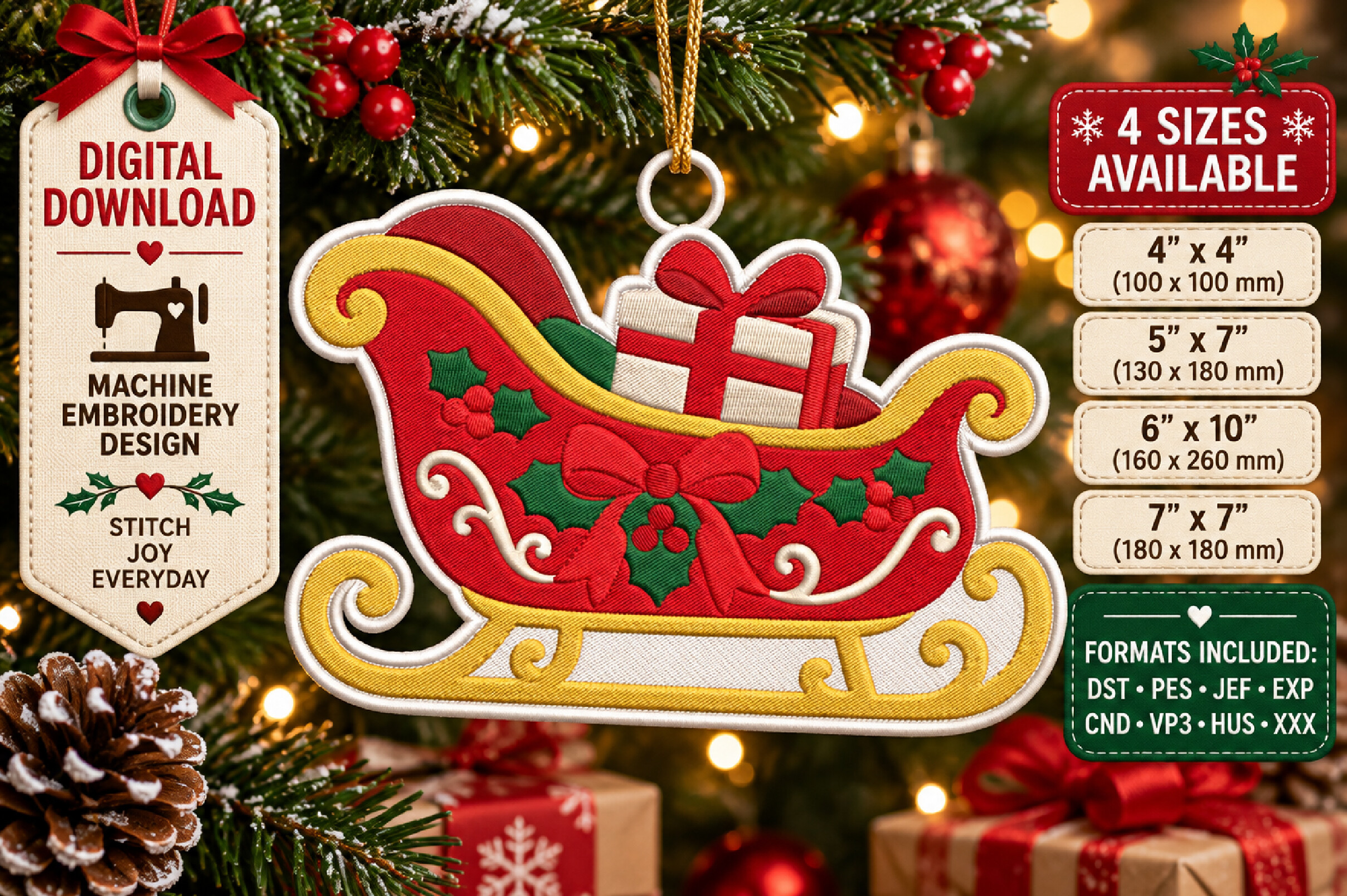 Christmas Sleigh Ornament Embroidery