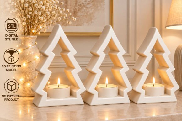 Christmas Tree Candle Holder STL 3D Print File – Holiday Decor Download - Image 1