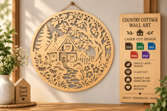 Country Cottage Nature Wall Art SVG