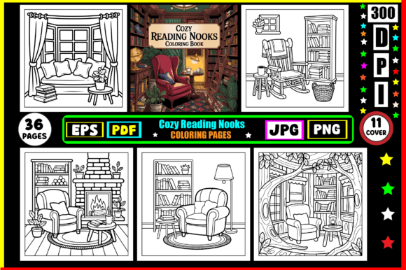 Cozy Reading Nooks Coloring Pages