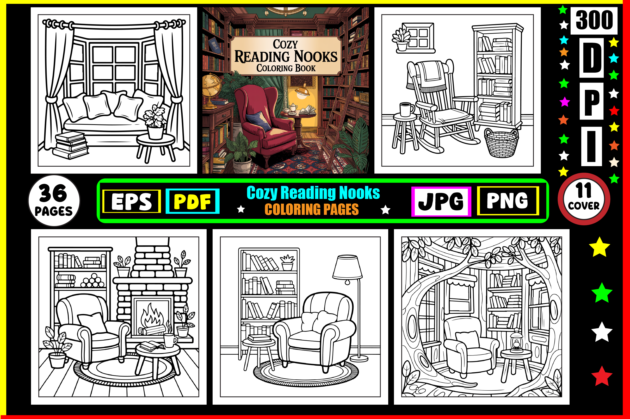 Cozy Reading Nooks Coloring Pages