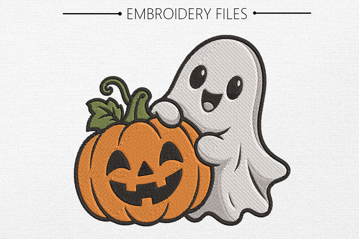 Cute Ghost Pumpkin Embroidery