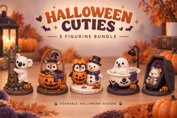 Cute Halloween Cat Trio  Spooky 3D Printable STL Files for Halloween Decor - Image 1