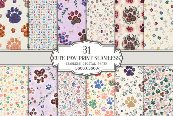 Cute Paw Print Seamless Pattern Bundle