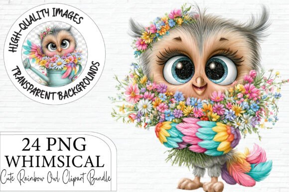 Cute Rainbow Owl Clipart PNG Bundle