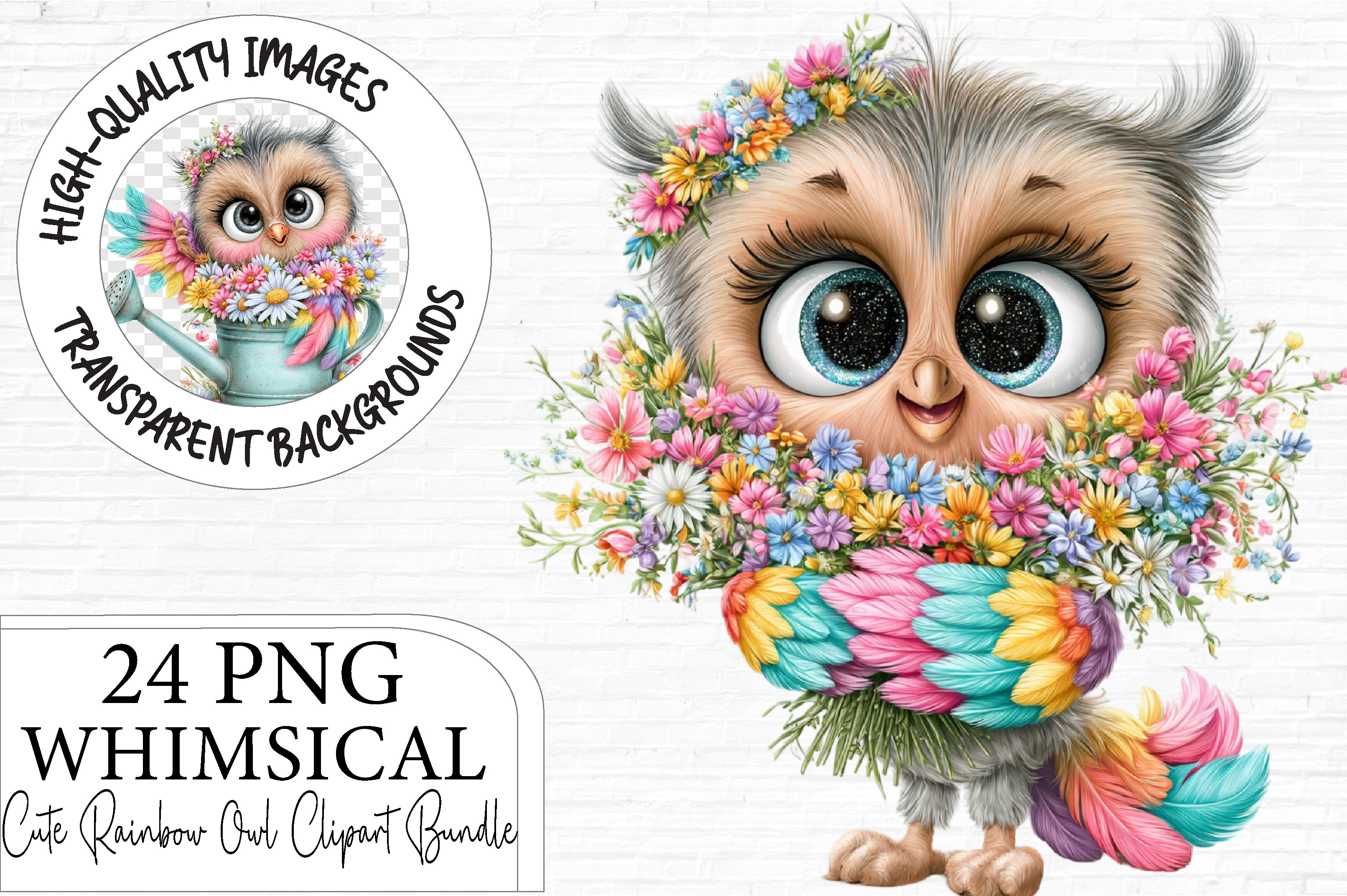 Cute Rainbow Owl Clipart PNG Bundle