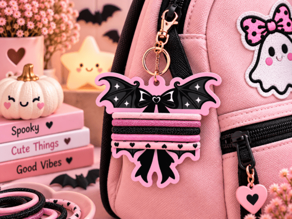 Cute Spooky Bat Hair Tie Holder Keychain - 3D Print File (3MF, Pre-Coloured) - Image 1