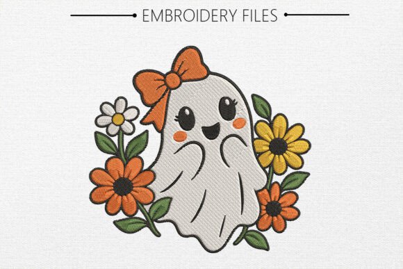 Cute Floral Ghost Embroidery Design