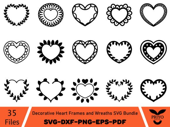 Decorative Heart Frames and Wreaths SVG