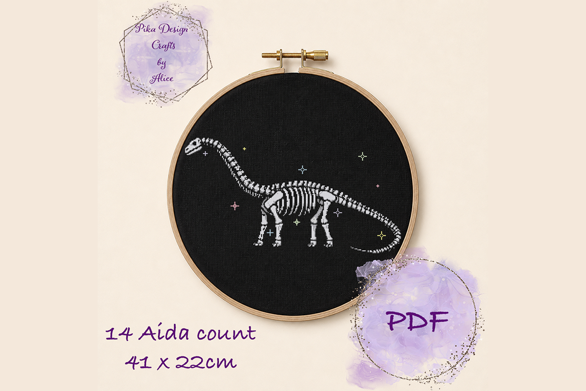 Diplodocus Fossil Cross Stitch Pattern