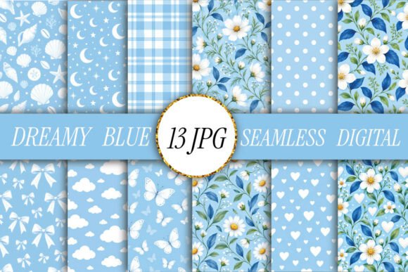 Dreamy Blue Floral Digital Paper