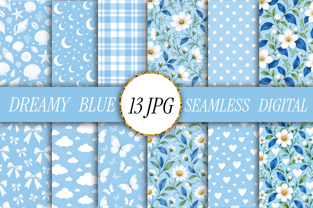 Dreamy Blue Floral Digital Paper