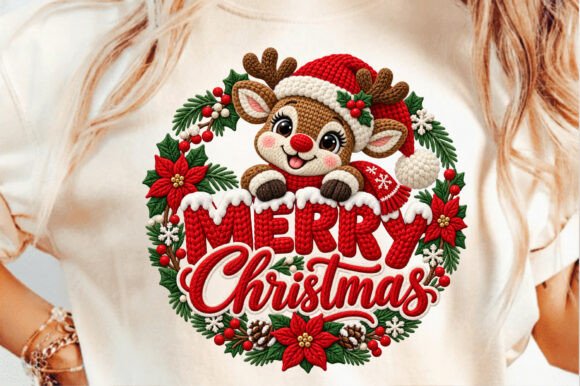 Faux Crochet Merry Christmas Reindeer Graphics