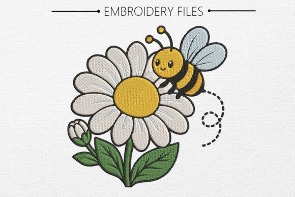 Flower with Bee Embroidery Design