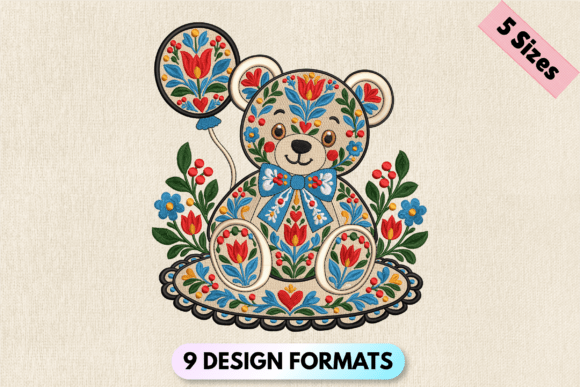 Folk Art Bear Floral Teddy Bear SEW