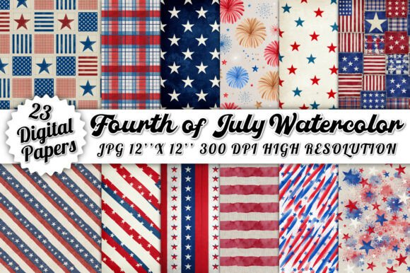 Fourth of July Watercolor Digital Paper