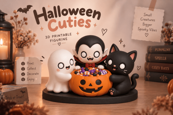 Halloween Cuties Trio STL Ghost, Vampire & Black Cat 3D Print File - Image 1