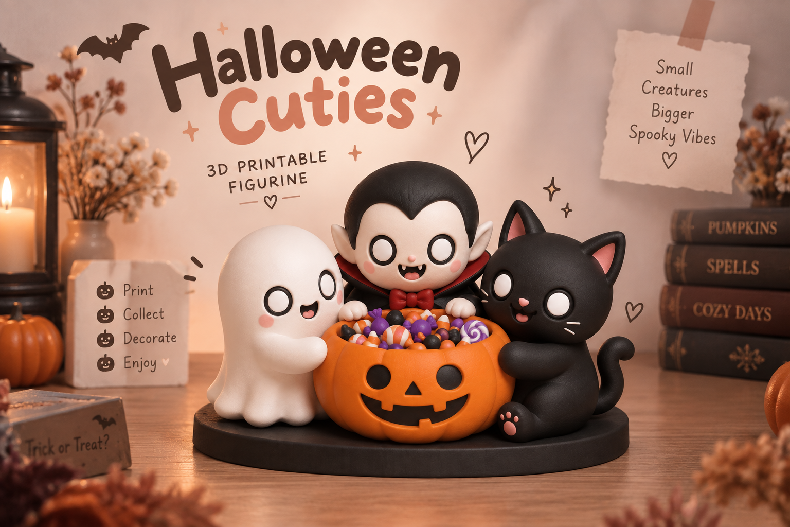 Halloween Cuties Trio STL Ghost, Vampire & Black Cat 3D Print File - Image 3