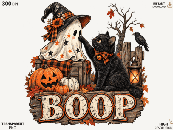 Halloween Ghost Cat Boop PNG, Spooky Bla