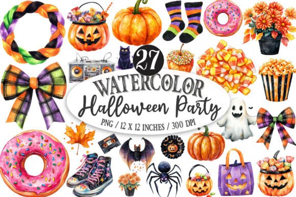 Halloween Party Watercolor Clipart