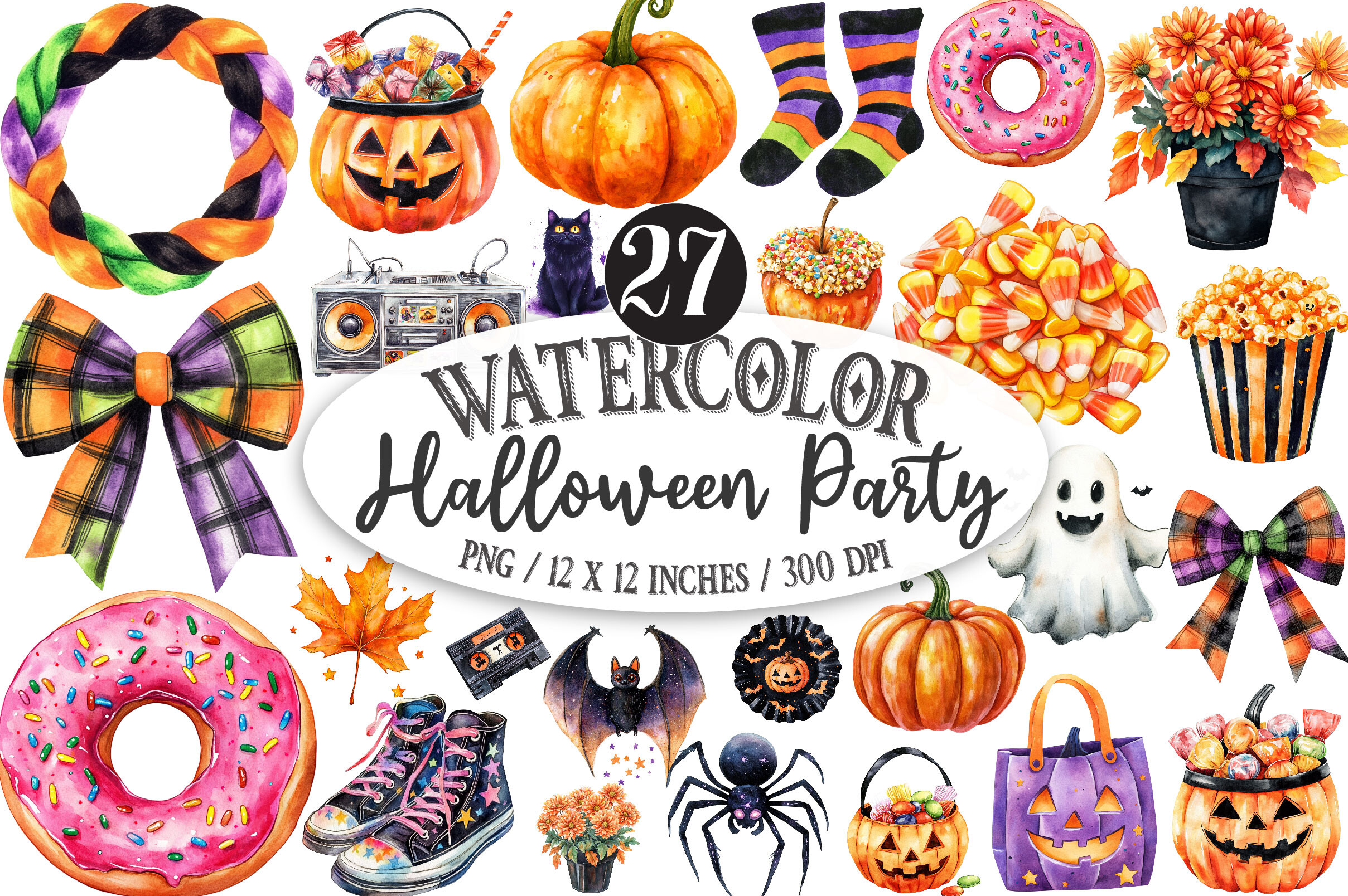 Halloween Party Watercolor Clipart