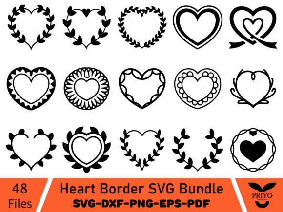 Heart Border SVG Bundle, Heart Frame SVG