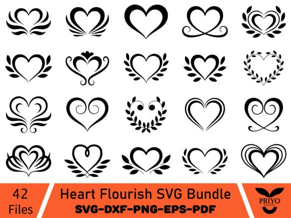 Heart Flourish SVG Bundle