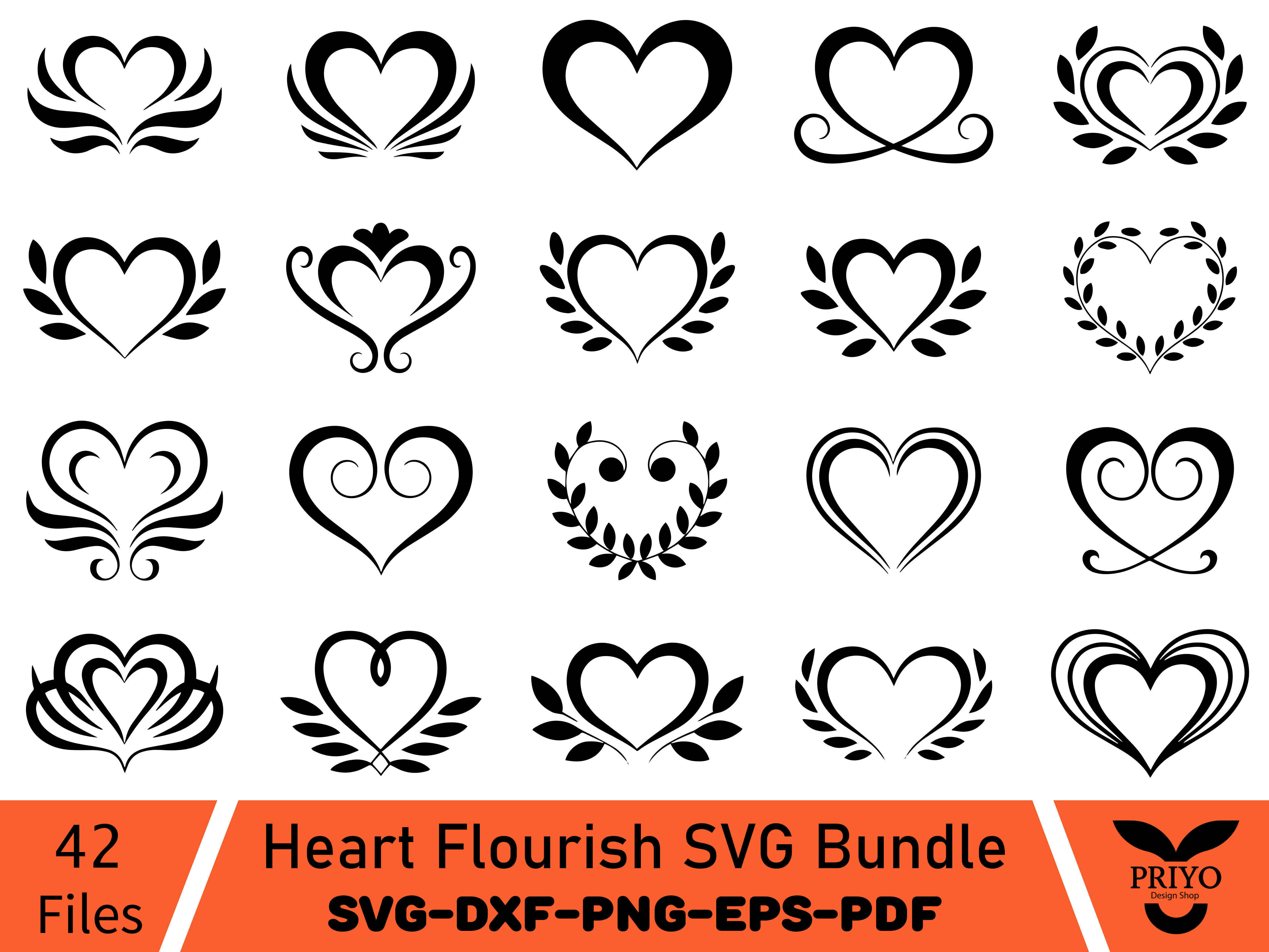 Heart Flourish SVG Bundle