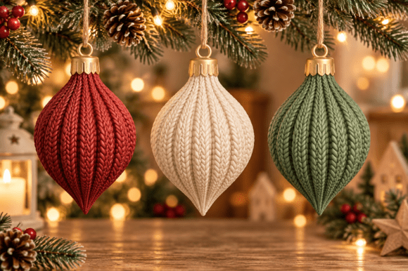 Knit Style Christmas Ornament 3D STL - Teardrop Holiday Print File - Image 1