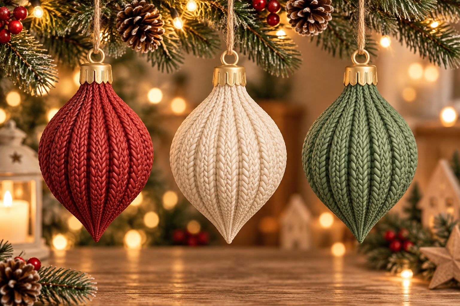 Knit Style Christmas Ornament 3D STL - Teardrop Holiday Print File - Image 4