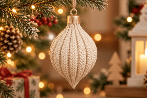 Knit Style Christmas Ornament 3D STL - Teardrop Holiday Print File - Image 3