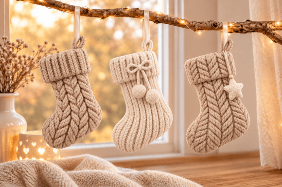 Knitted Christmas Stocking STL Set – 3 Cable-Knit 3D Print Models for Holiday Décor - Image 2