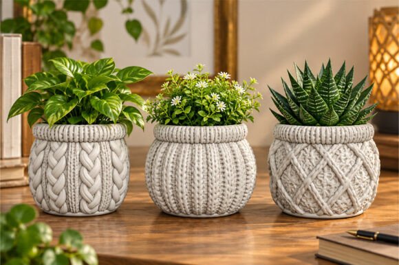 Knitted Texture Planter Pot Set – 3D Printable STL Files (Set of 3) - Image 2