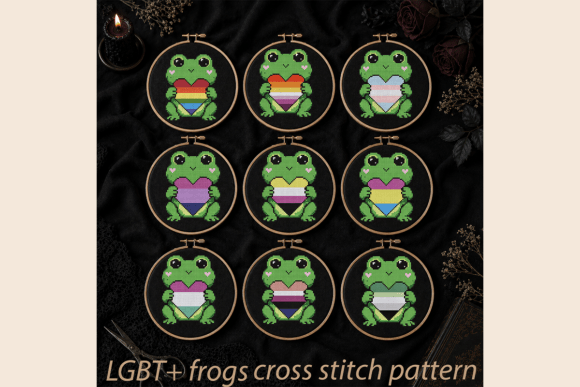 LGBT+ Pride Frogs Cross Stitch Pattern