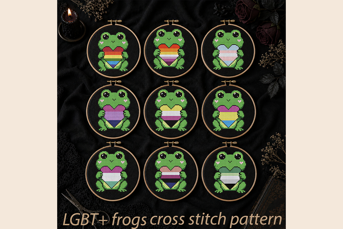 LGBT+ Pride Frogs Cross Stitch Pattern