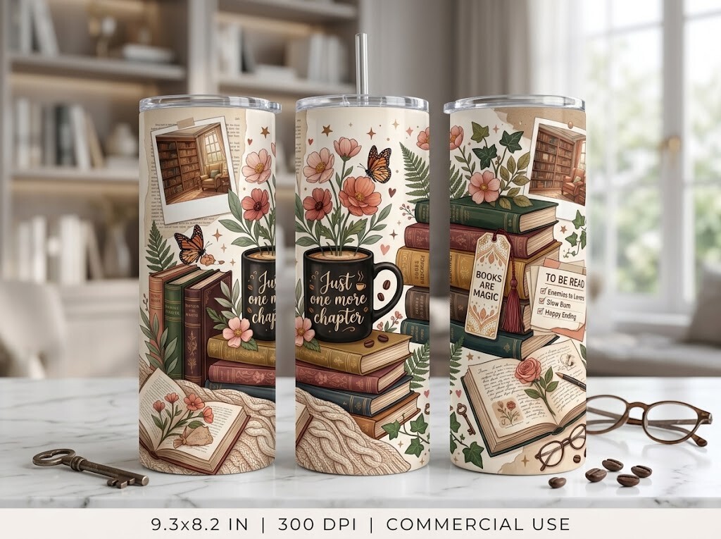 Lovely Vintage Book Lover Tumbler Design