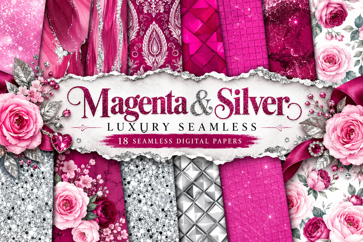 Magenta & Silver Luxury Seamless Pattern