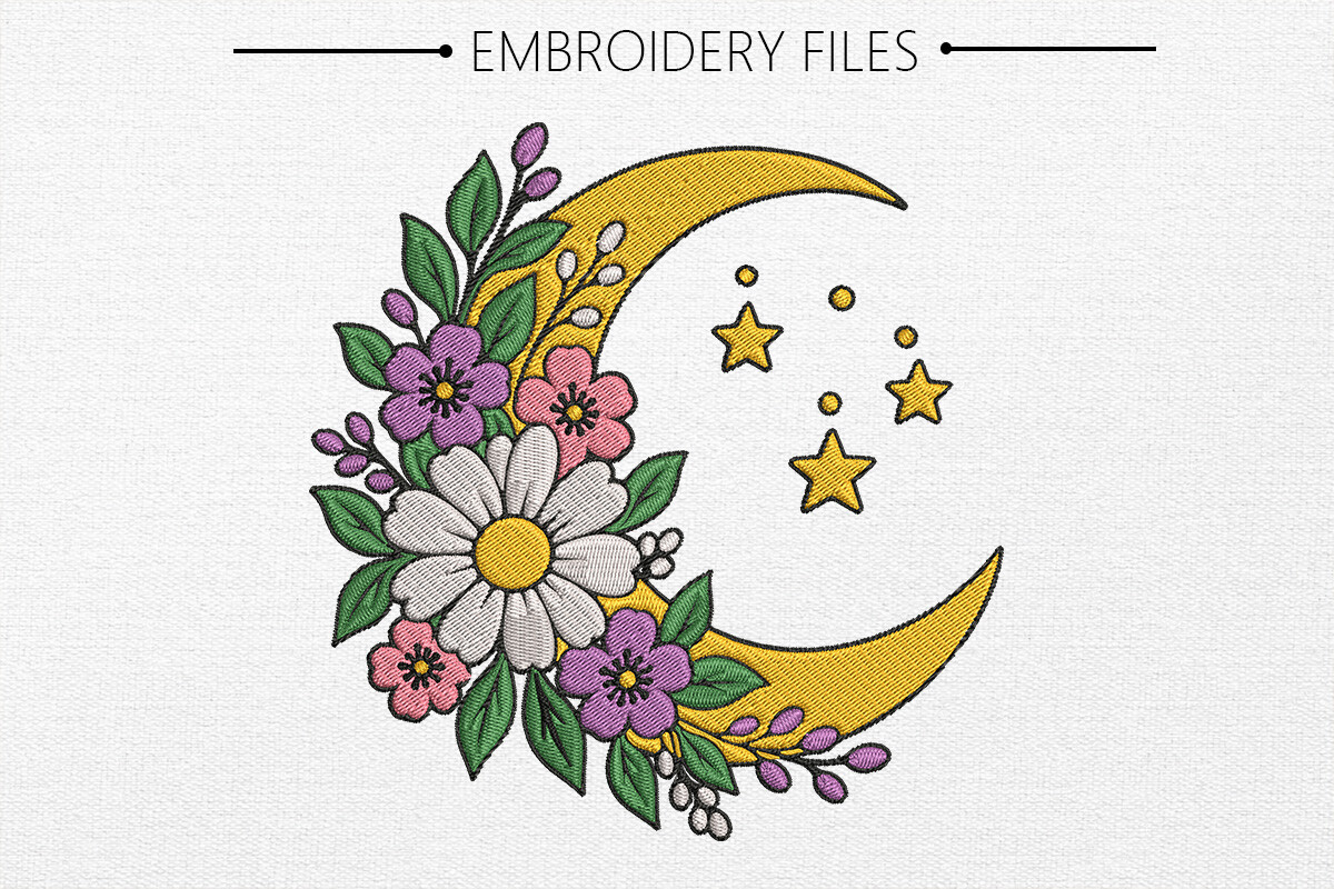 Moon Flower Embroidery Design