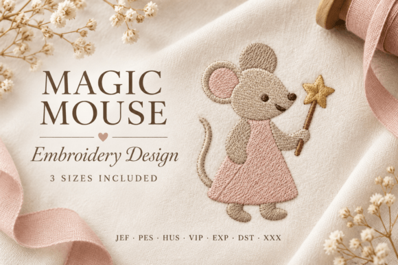 Mouse with Magic Wand Embroidery Design