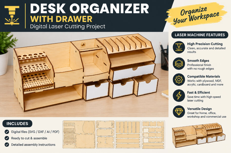 Organizer with Drawer – Laser Project laser cut file