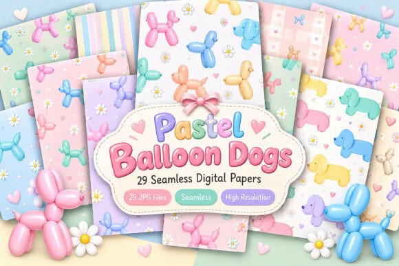Pastel Balloon Dogs Digital Seamless