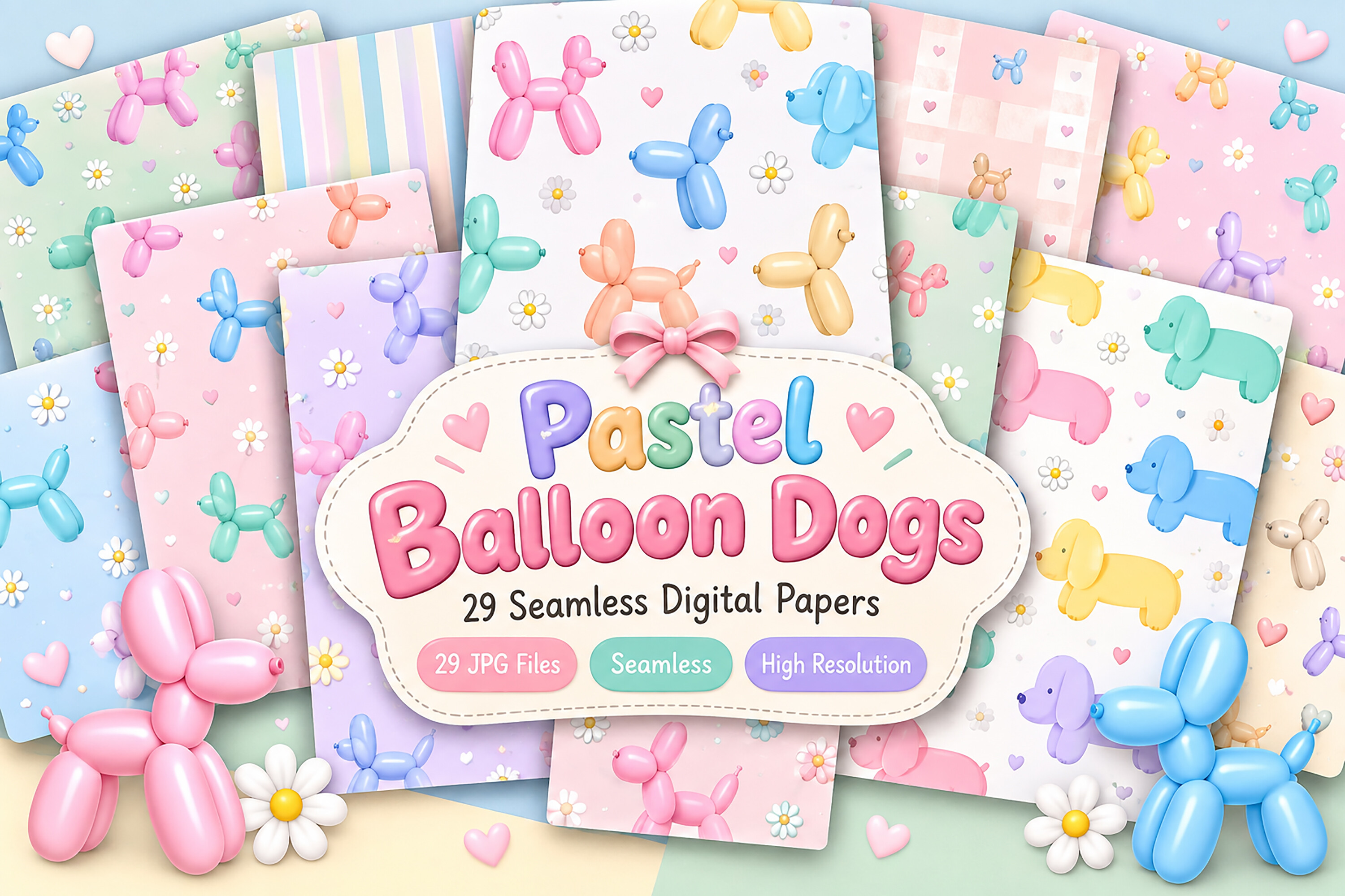 Pastel Balloon Dogs Digital Seamless