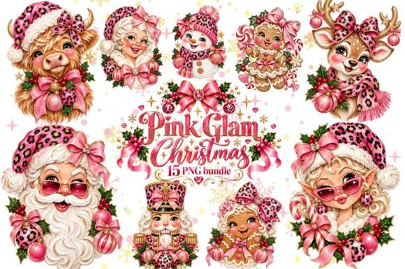 Pink Christmas PNG Bundle Leopard Print