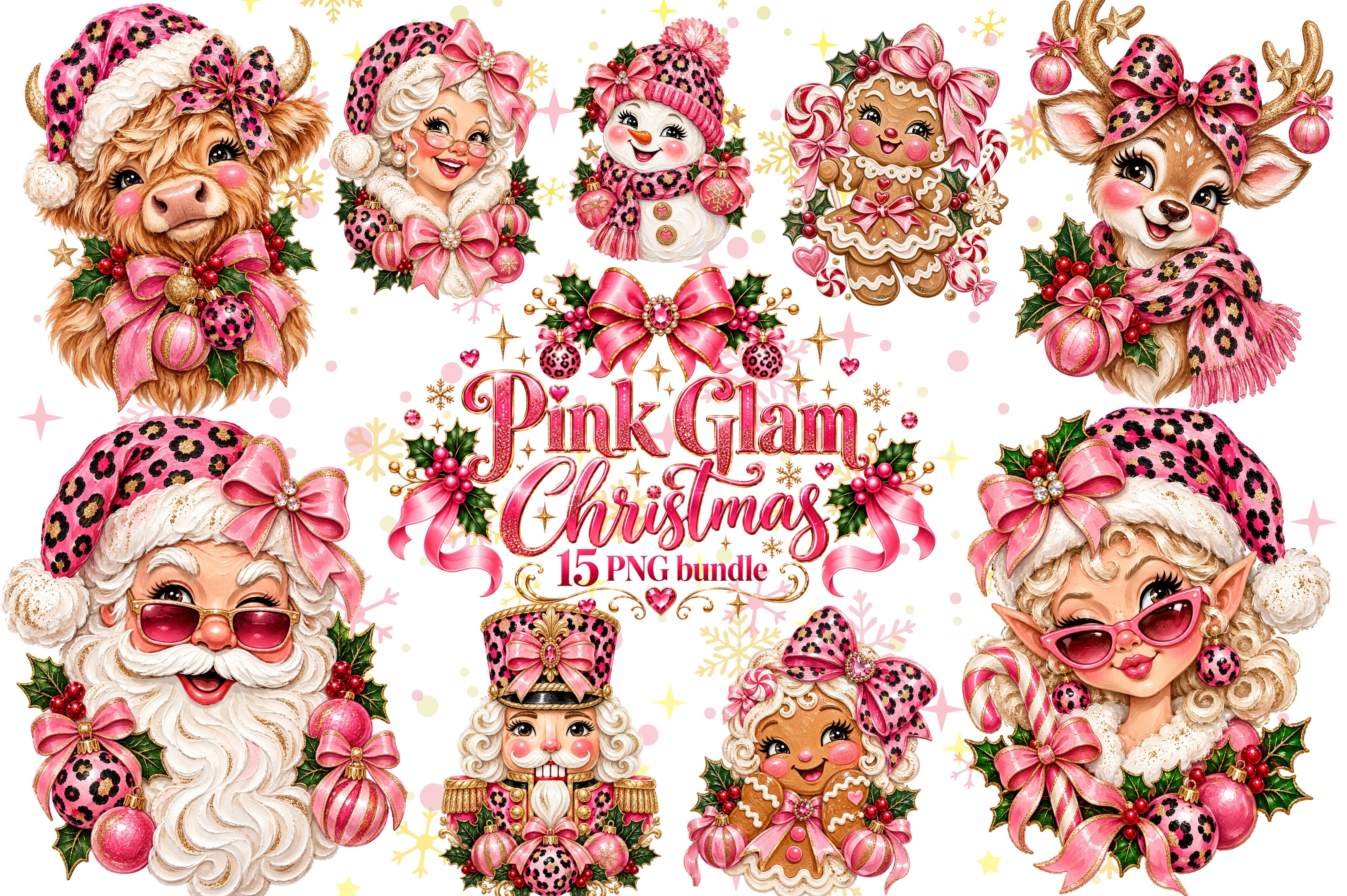 Pink Christmas PNG Bundle Leopard Print
