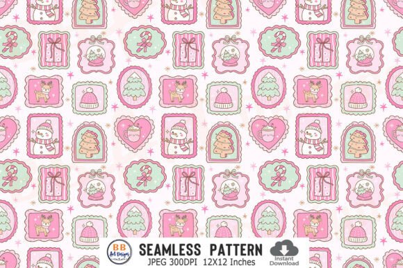 Pink Christmas Pattern Frame Stamp Paper
